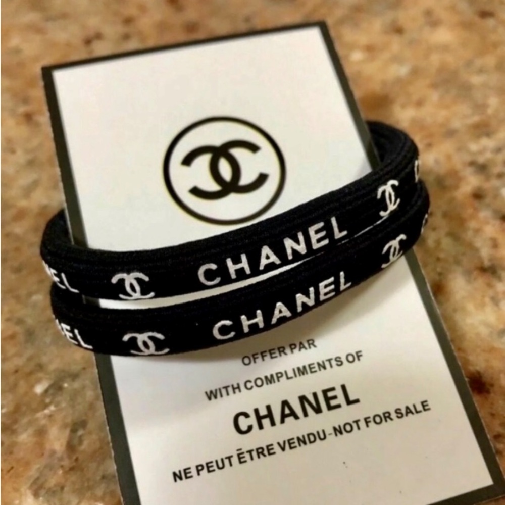 CHANEL Black Logo Hair Elastic Band pony tail holders